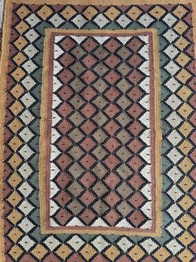 Vintage Turkish Kilim Rug Boho Aztec Rug 37x25” wool jute natural woven